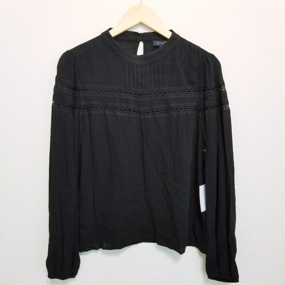 1. State Black Embroidered Yoke Top Long Sleeves - Picture 3 of 7